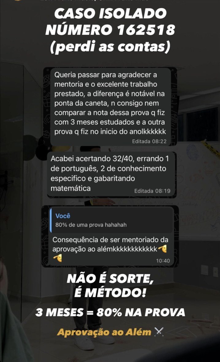 Aluno com 3 meses de mentoria fez 80% da prova